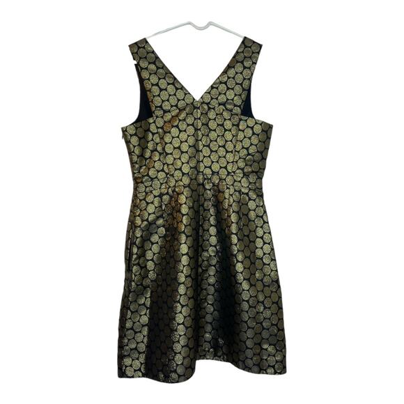 J. Crew New Gold Metallic Medallion V-neck Fit & Flare Dress Side Zipper Size 8 - Picture 4 of 6